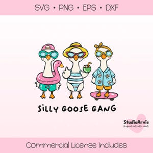 Silly Goose Gang Svg Png Eps Dxf | Summer Goose Clipart with Floatie Skateboard Coconut | Cute Goose Funny Meme Sublimation Design