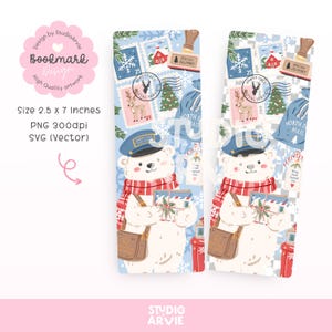 Christmas Mail Bookmark PNG SVG, North Pole Polar Bear Bookmark Design, Christmas Post Office Clipart, Printable Book Lover Gift