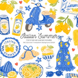 Italiensk sommar Clipart, citronskoterklänning PNG-grafik (digital nedladdning)