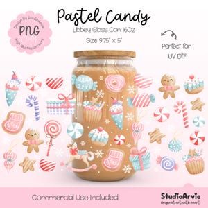 Pastel Candy Christmas Cup Wrap, Christmas Desserts Glass Can, Christmas Can Glass Wrap, Trendy Aesthetics Christmas, Aesthetics Christmas