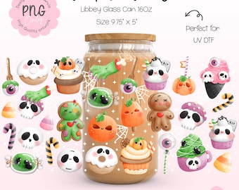 Trick or Treat Libbey Glass Can Wrap PNG | 16oz Halloween Candy Cupcake Skull Ghost Eyeball Pumpkin Wrap | Spooky Cute UV DTF Wrap