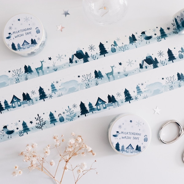 Washi Tape, Winter Wonderland, Winter Illustration, Tiere Washi Tape, Pinguin, Eisbär, Schnee, Washi Band, Schneeflocken, 20MMx10M