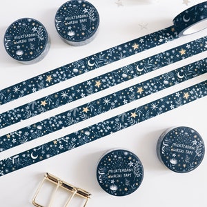 Washi Tape, me and the moon, 15mm, Sternen Washi Tape, Mond und Sterne, Wolken, Floral, dunkelblau, Masking Tape, Scrapbooking, milkteadani Bild 1