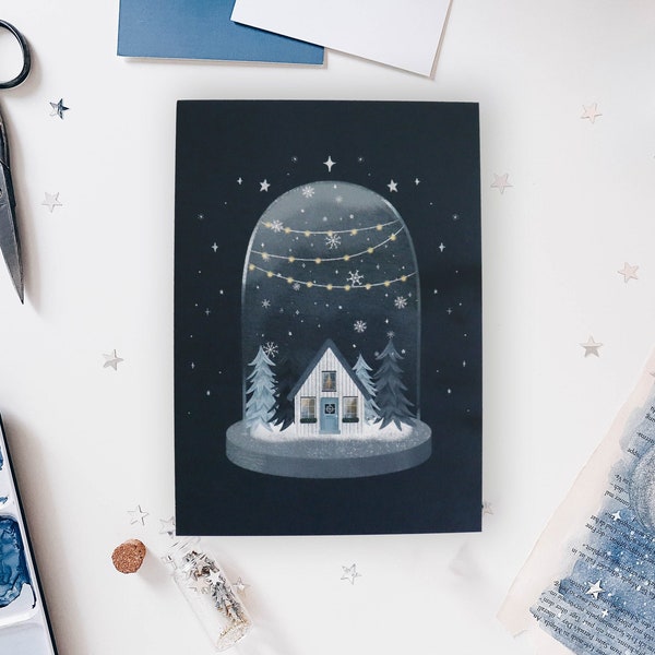 A6 postcard - snow globe - winter - holiday season - Winter Wonderland - forest - Christmas - holidays - Christmas cards - milkteadani