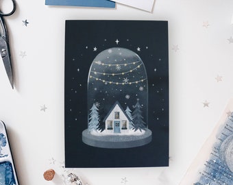 A6 postcard - snow globe - winter - holiday season - Winter Wonderland - forest - Christmas - holidays - Christmas cards - milkteadani