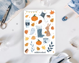 Stickersheet, autumn leaves, autumn illustrations, journal stickers autumn, Halloween, Fall, Autumn Sticker, Fall Illustration, milkteadani