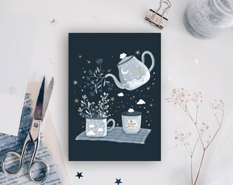 A6 Postkarte, Tea Time, Hygge Tee, Zeit für Tee, Tee Illustration, Blumen Illustration grußkarte