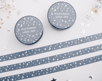 Washi tape, moon stars, 10mm, grid washi tape, stars washi tape, moon washi tape, cute washi tape, masking tape, scrapbook, milkteadani