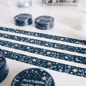 Washi Tape, me and the moon, 15mm, Sternen Washi Tape, Mond und Sterne, Wolken, Floral, dunkelblau, Masking Tape, Scrapbooking, milkteadani Bild 3