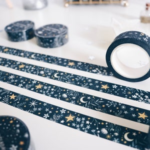 Washi Tape, me and the moon, Starry flowers, 15mm, Universe, Moon Stars Washi Tape, Galaxy, blue, masking tape, bullet journal, milkteadani image 9