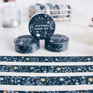 Washi Tape, me and the moon, Starry flowers, 15mm, Universe, Moon Stars Washi Tape, Galaxy, blue, masking tape, bullet journal, milkteadani image 2