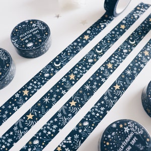 Washi Tape, me and the moon, Starry flowers, 15mm, Universe, Moon Stars Washi Tape, Galaxy, blue, masking tape, bullet journal, milkteadani image 4