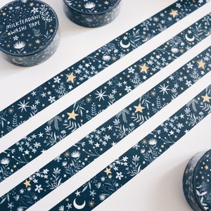 Washi Tape, me and the moon, 15mm, Sternen Washi Tape, Mond und Sterne, Wolken, Floral, dunkelblau, Masking Tape, Scrapbooking, milkteadani Bild 8