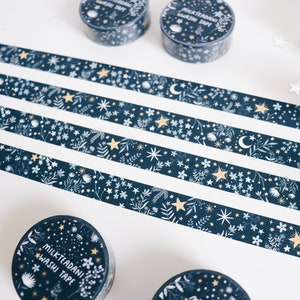 Washi Tape, me and the moon, Starry flowers, 15mm, Universe, Moon Stars Washi Tape, Galaxy, blue, masking tape, bullet journal, milkteadani image 6