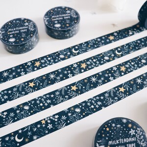 Washi Tape, me and the moon, Starry flowers, 15mm, Universe, Moon Stars Washi Tape, Galaxy, blue, masking tape, bullet journal, milkteadani image 10