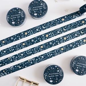 Washi Tape, me and the moon, Starry flowers, 15mm, Universe, Moon Stars Washi Tape, Galaxy, blue, masking tape, bullet journal, milkteadani image 7