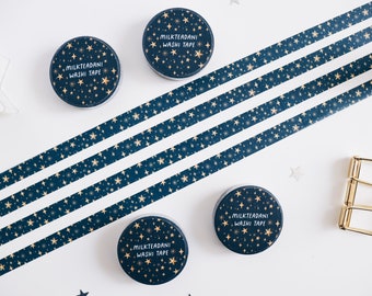 Washi Tape, Starry Sky, Starry Night, 10mm, Universe, Stars Washi Tape, Clouds, Galaxy, blue, masking tape, bullet journal, milkteadani