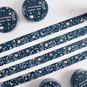 Washi Tape, me and the moon, Starry flowers, 15mm, Universe, Moon Stars Washi Tape, Galaxy, blue, masking tape, bullet journal, milkteadani image 5