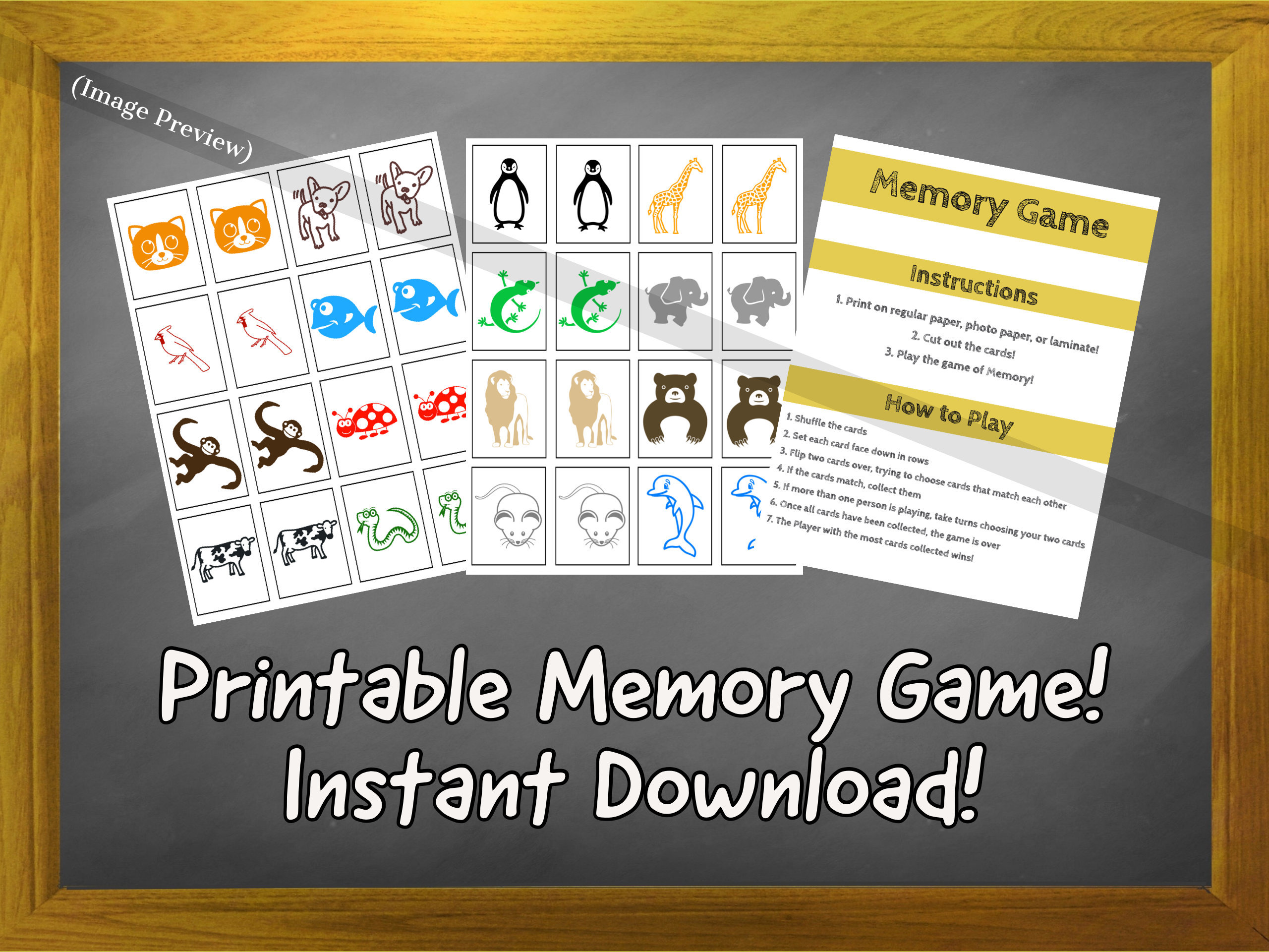Memory Card Game Printable Instant Digital Download 8.5 X - Etsy Canada