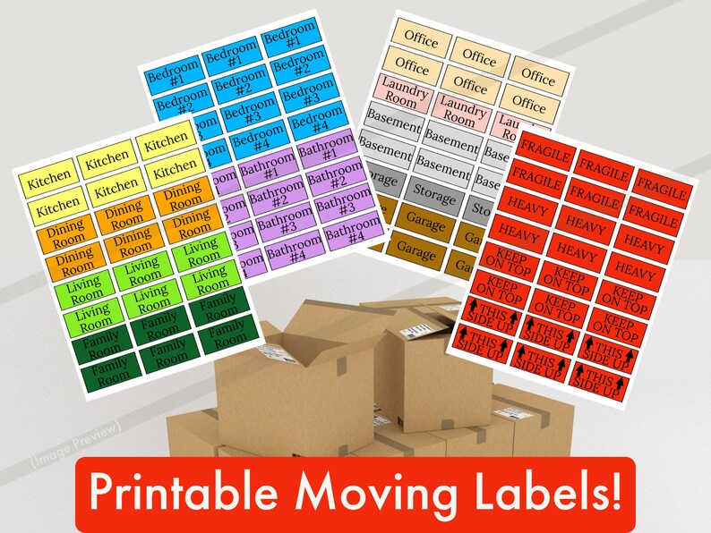 Printable Moving Labels Color Coded & Labeled by Room Sticker Etsy
