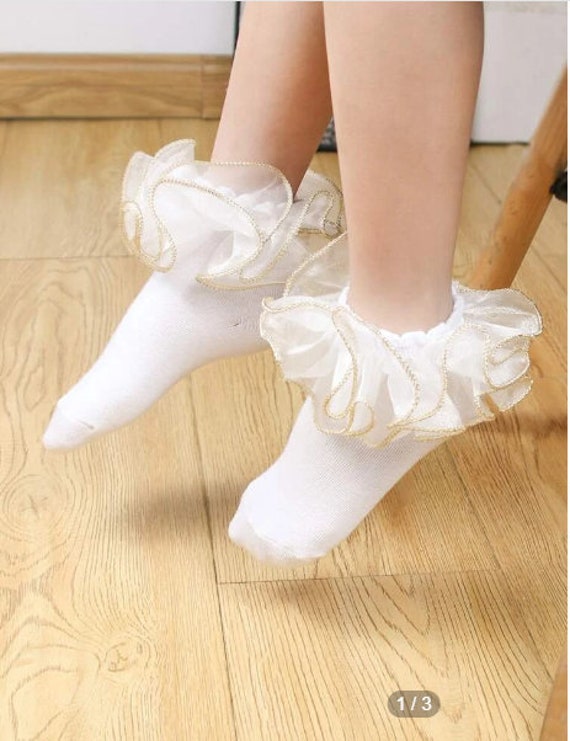 Toddler Girls Ruffle Trim Ankle Socks Girls Frilly Socks, Girls Socks, Frilly  Socks, Lace Ruffle Frilly Princess Socks Dance School Socks 