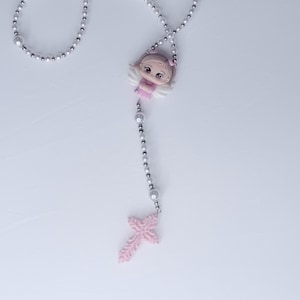 Handmade Baby Girl Angel Rosary: Pink & White Baptism Gift