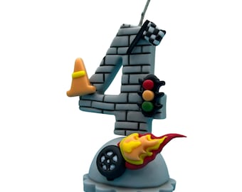 Race Car Number Candle | Personalized Birthday Cake Topper | Handmade Keepsake for Kids