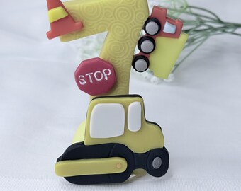 Construction Birthday Number Candle – Handmade Truck Cake Topper | Custom Construction Party Decor Keepsake