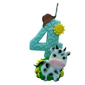 Farm Custom Number Candle in Cold Porcelain: Kids Birthday Cake Topper