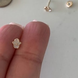 14K Gold Tiny Hamsa Earrings, Hamsa Studs, Gold Studs, Gold Hand Earrings, Hand of Fatima, Hamsa earrings in 14K Gold