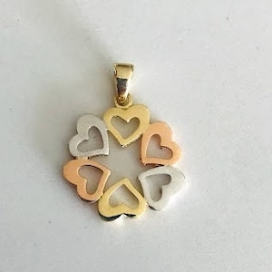 16MM 14K Solid Gold Tricolor Heart Pendant | Yellow White and Rose Gold Heart | Love Pendant | Heart 14K Solid Gold Pendant