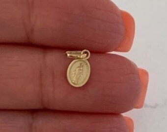 14K Gold Miraculous Virgin Mary | Dainty Oval Protection Medal | Religious Pendant | Miraculous Medal | Catholic Charm | Catholic Gift