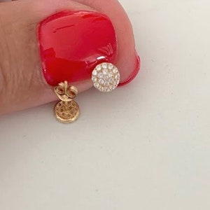 14K Solid Gold Round Stud Earrings, Pave Circle Studs, Studs, Pave Round Push Back Studs, Beautiful and Elegant Dainty Earrings