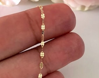 14K Yellow Gold Mirror Chain, Gold Chain, 1.7mm Twisted Diamond Cut Mirror Chain, Dainty Mirror Chain , Shiny Dual Mirror, 14K Gold Choker