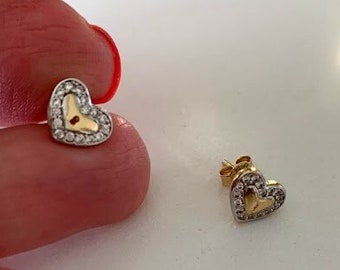 14K Solid Gold CZ Lock Heart Studs | 14K Solid Gold Classy Heart Cut Push Back Studs | Gold Heart Earrings | Dainty Studs | Free Shipping