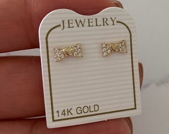 14K Solid Gold Bow Oorbellen, Schroefruggen, Massief Goud, Gouden Bow Oorbellen, Sierlijke Ribbon Bow Stud Oorbellen