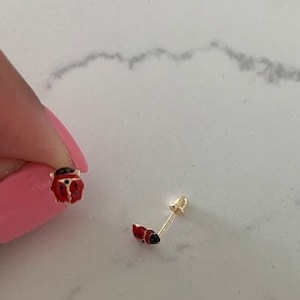 14K Gold Marienkäfer Ohrringe, zierliche Ohrringe, Frauen Ohrringe, Kinder Ohrringe, massives Gold Marienkäfer, rote Emaille Marienkäfer, Gold Ohrringe