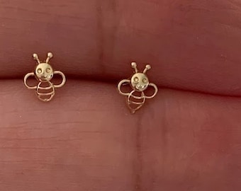 14K Gold Dainty & Tiny Bee Shaped Stud Earrings, Dainty Earrings, Women Earrings, Kid Earrings, Solid Gold Screw Back Gold Earrings