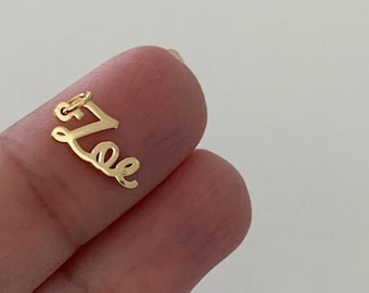 Pingente com nome em ouro maciço 4MM 14K | Pingente de mãe personalizado | Pingente de palavra/nome pendurado em ouro maciço