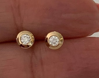 5MM 14K Gold Bezel Stud Earrings, Bezel Set Earrings Studs, 14k Yellow Gold Earrings, Yellow Gold Bezel Studs, 5MM Bezel Studs