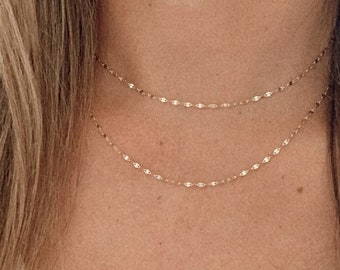14K Yellow Gold Mirror Chain, Gold Chain, 2MM Twisted Mirror Chain, Dainty Mirror Chain , Shiny Dual Mirror, 14K Gold Choker, Real Gold