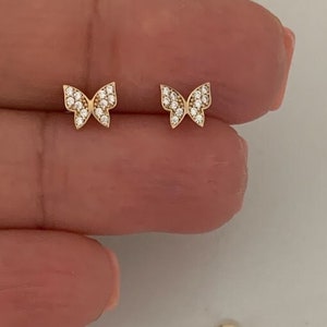 14k Gold Butterfly Earrings, Dainty Gold Butterfly Stud, Butterflies Earrings, Tiny Earring Studs, Minimal Earrings
