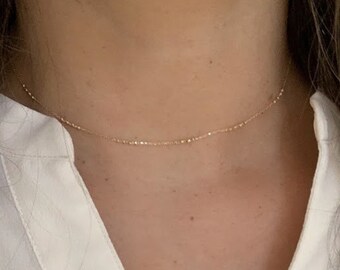 14K Gold Beaded Chain | Minimalist Dainty Satellite Chain | 14K Gold Chain | Gift for her | Diamond Cut Beaded Chain
