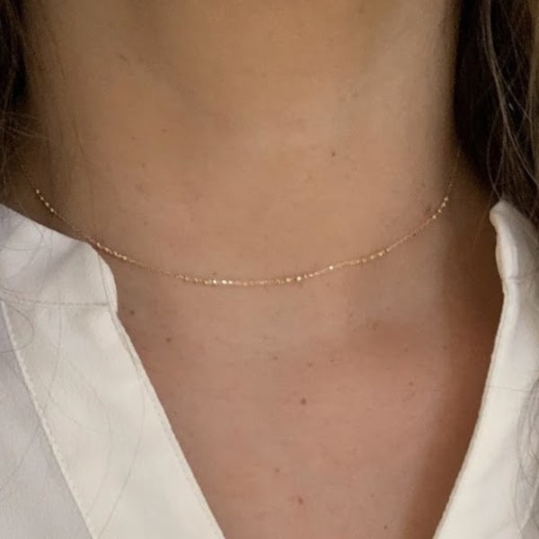 14K Gold Beaded Chain | Minimalist Dainty Satellite Chain | 14K Gold Chain | Gift for her | Diamond Cut Beaded Chain