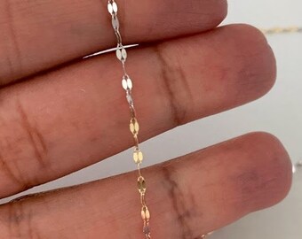 Solid 14K Gold Mirror Chain, Tricolor Gold Chain, 1.7mm Twisted Mirror Chain, Dainty Mirror Chain , Shiny Dual Mirror, 14K Gold Choker