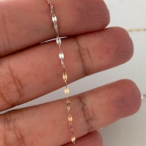 Solid 14K Gold Mirror Chain, Tricolor Gold Chain, 1.7mm Twisted Mirror Chain, Dainty Mirror Chain , Shiny Dual Mirror, 14K Gold Choker