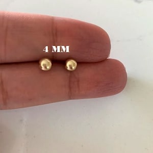 14K Solid Gold Button Ball Earrings, High Polish, 2MM,3MM, 4MM, 5MM, 6MM, 7MM, Studs, Gold Plastic Push Back Studs, Genuine Gold Ball, Gift