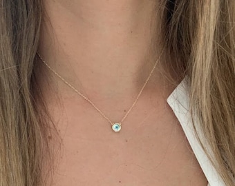 14K Mother of Pearl Evil Eye Necklace | 7MM Evil Eye Necklace | Delicate Jewelry | Minimalist Necklace | Modern Necklace | Guardian Eye