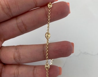 14K Gold Puffed Mariner Anklet Bracelet, Real 14K Gold Anklet, Gold Ankle Bracelet, Women Ankle Jewelry, Puffed Mariner Anklet