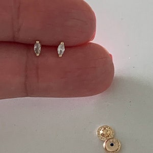 14K Solid Gold Baguette Cubic Zirconia Earrings, Baguette Studs, Screw Back Studs, Beautiful and Elegant Dainty Earrings